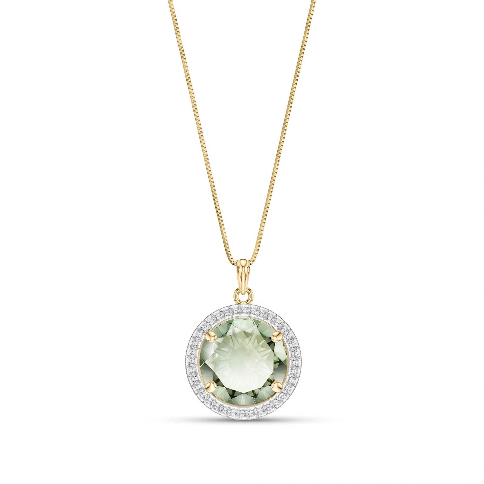Yellow Gold Bloom Pendant Necklace Green Amethyst 10K — Erminia