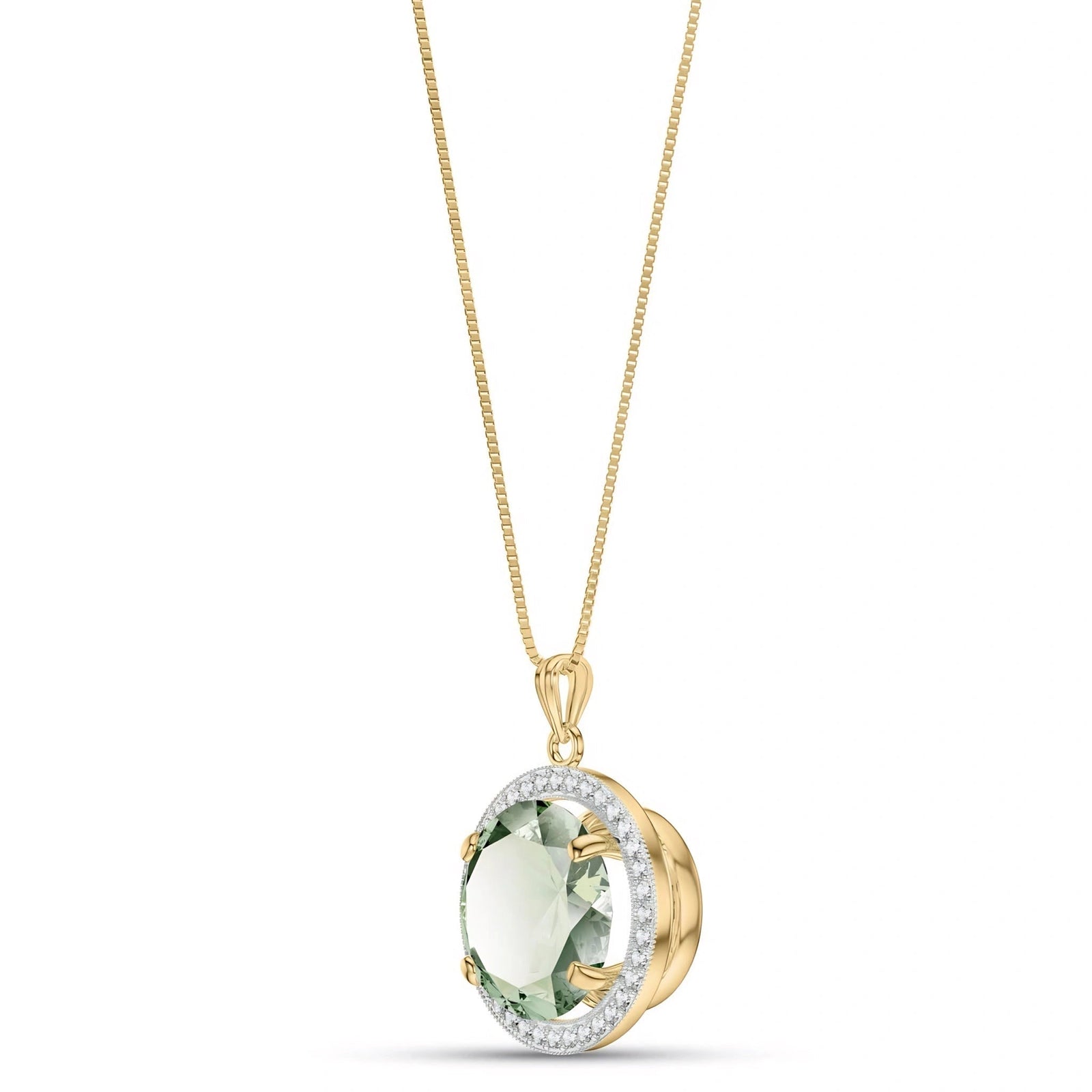 Yellow Gold Bloom Pendant Necklace Green Amethyst 10K — Erminia