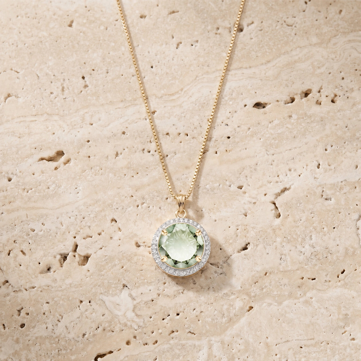 Yellow Gold Bloom Pendant Necklace Green Amethyst 10K — Erminia
