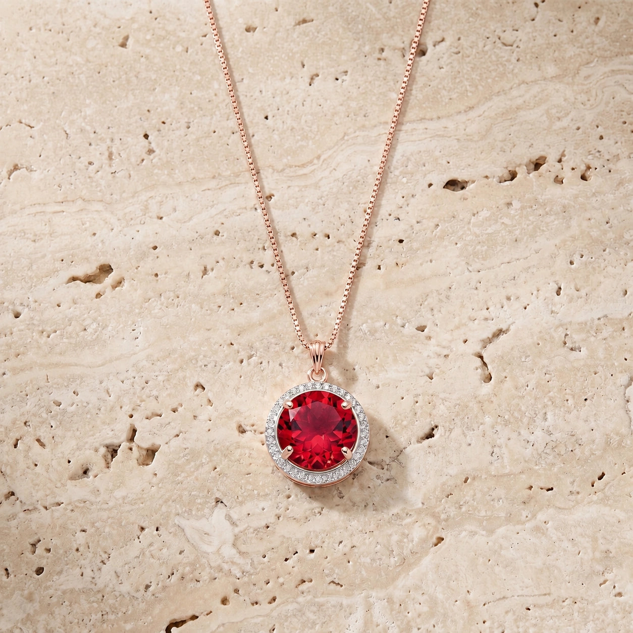 Rose Gold Bloom Pendant Necklace Ruby 10K — Erminia