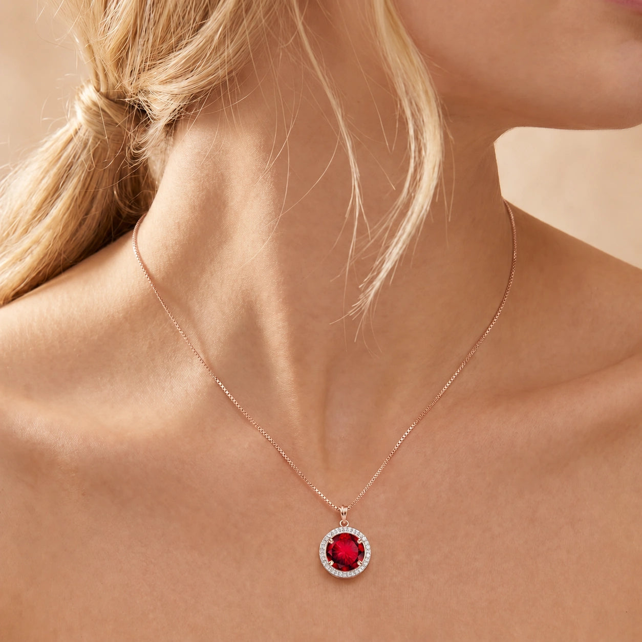 Rose Gold Bloom Pendant Necklace Ruby 10K — Erminia