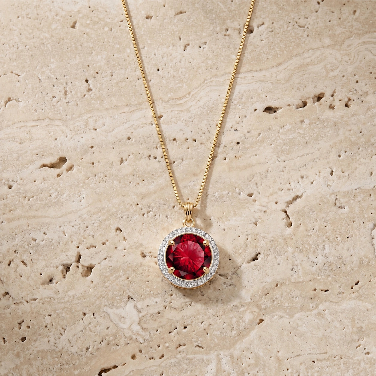 Yellow Gold Bloom Pendant Necklace Ruby 10K — Erminia