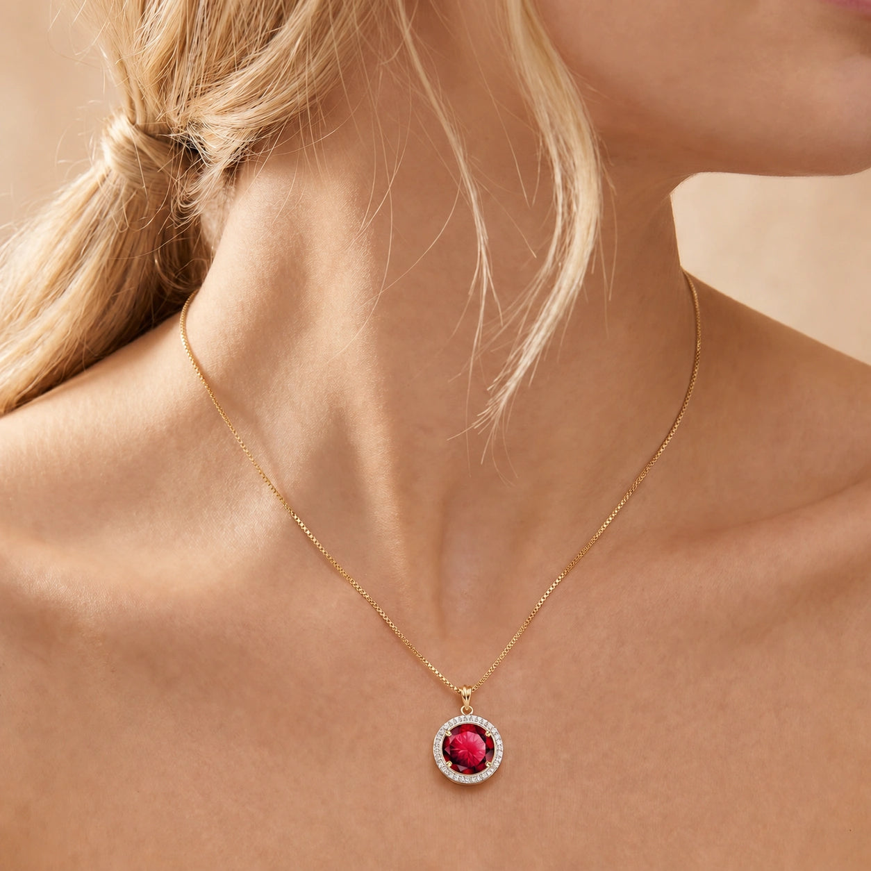 Yellow Gold Bloom Pendant Necklace Ruby 10K — Erminia