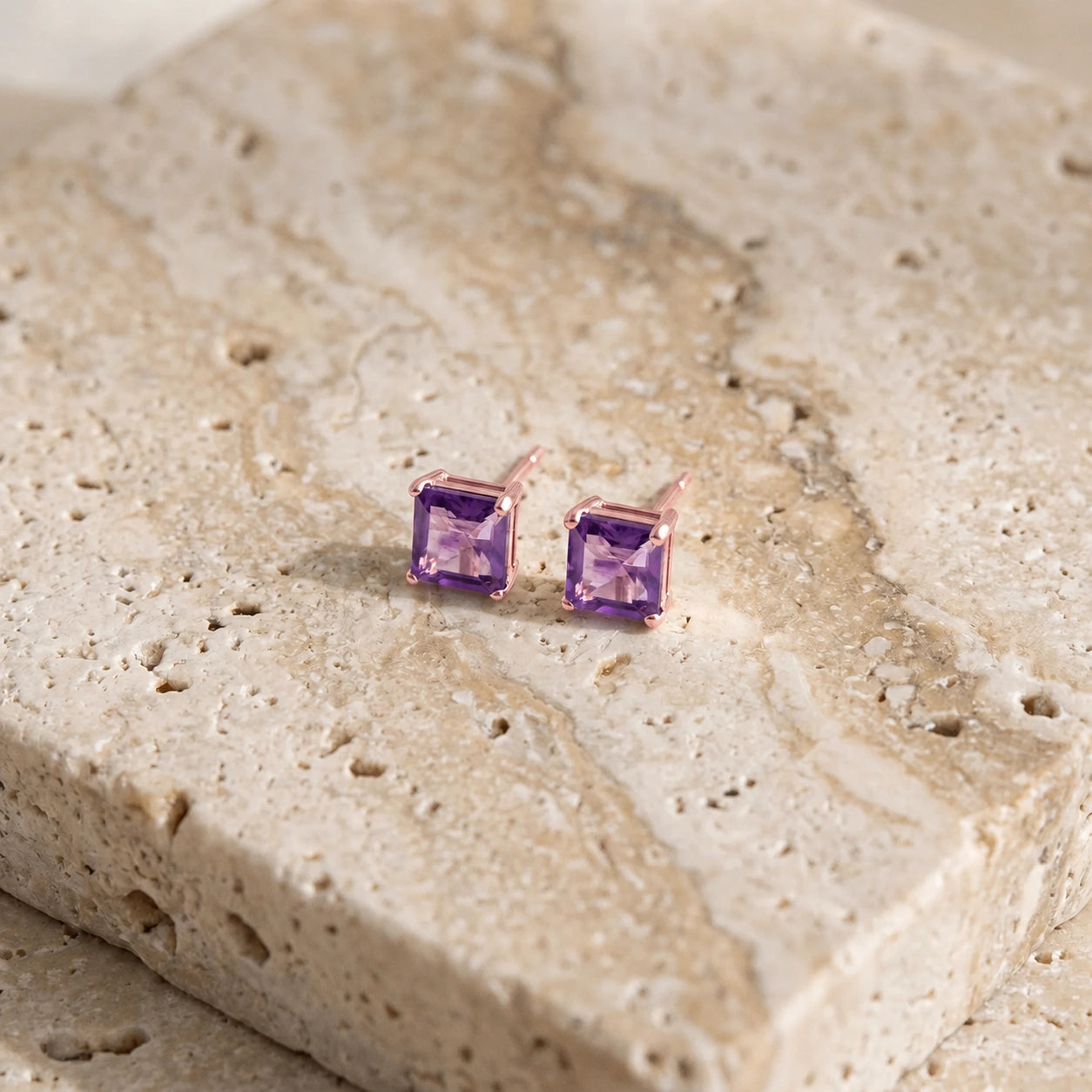 Rose Gold Earrings Amethyst 10K — Artemisia