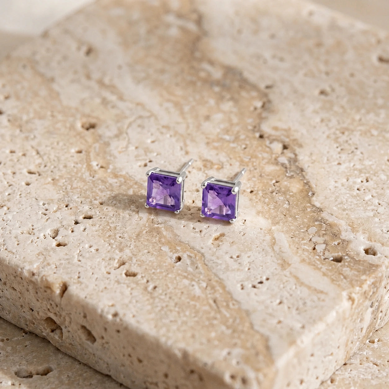 White Gold Earrings Amethyst 10K — Artemisia