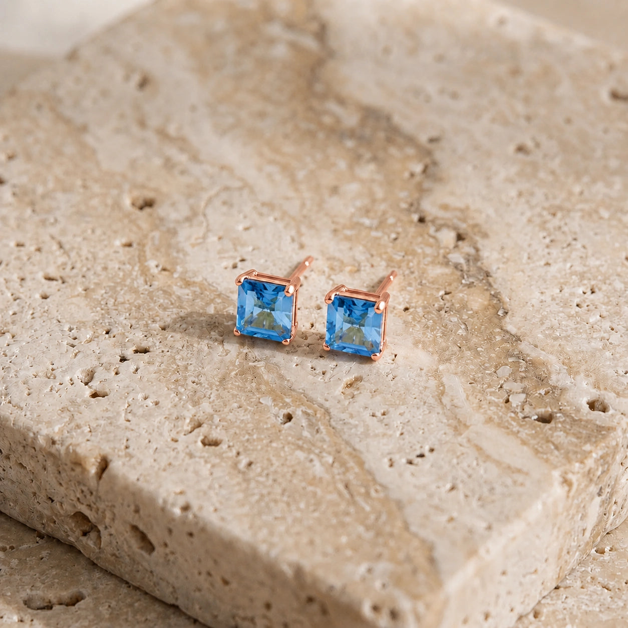 Rose Gold Earrings Blue Topaz 10K — Artemisia
