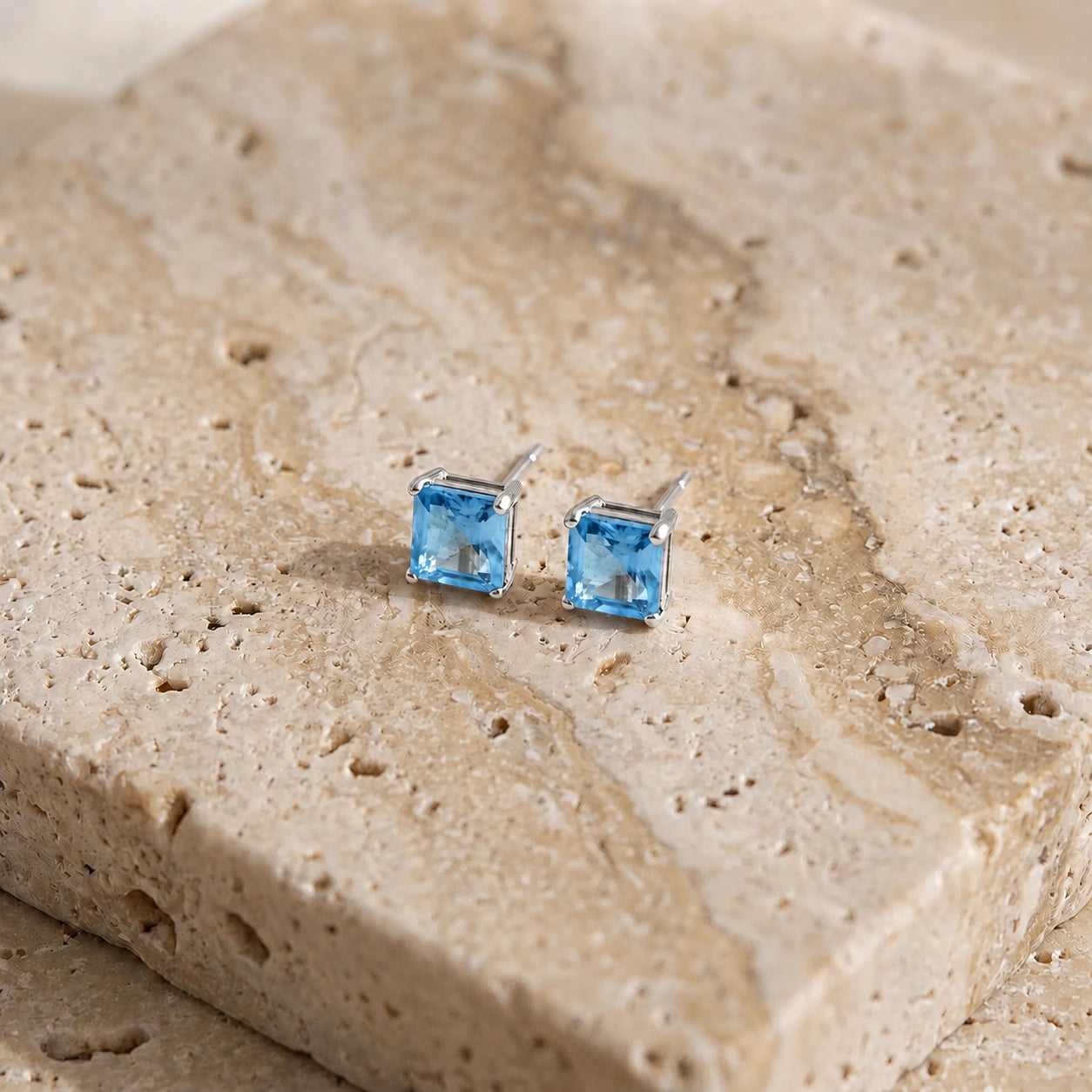 White Gold Earrings Blue Topaz 10K — Artemisia