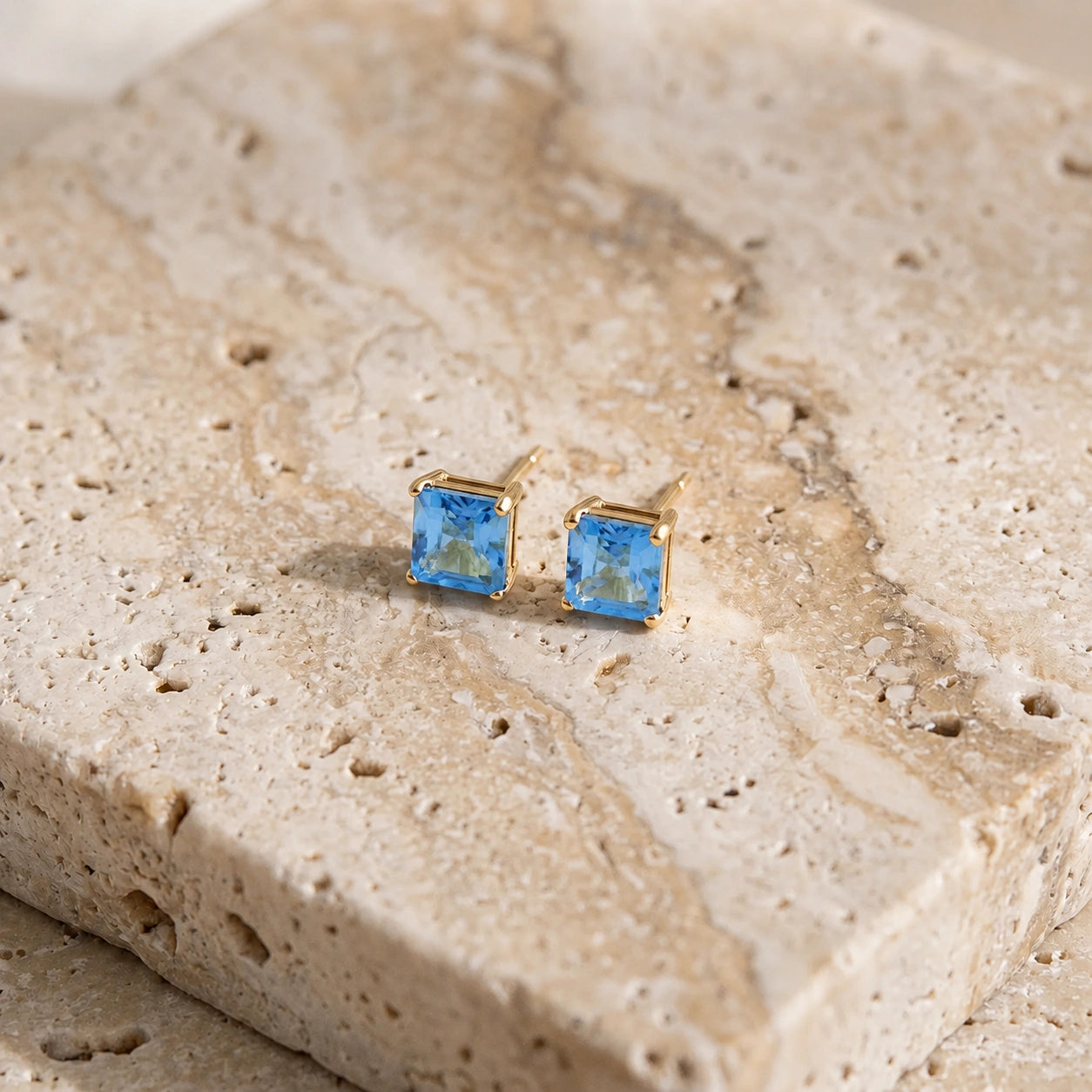 Yellow Gold Earrings Blue Topaz 10K — Artemisia