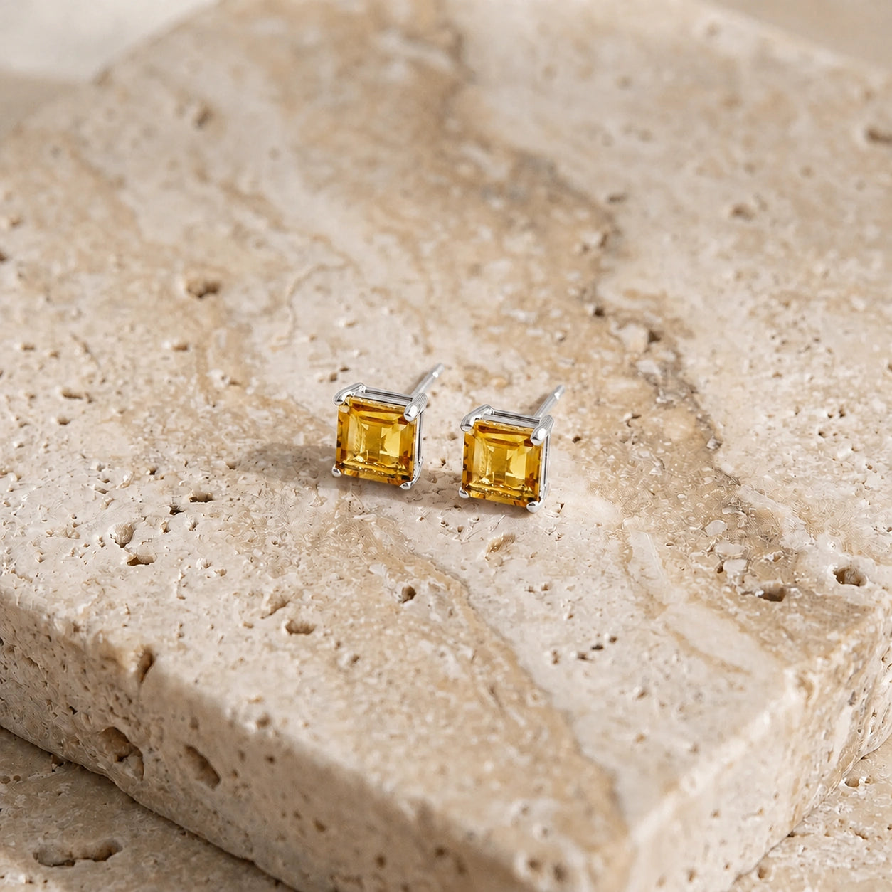 White Gold Earrings Citrine 10K — Artemisia