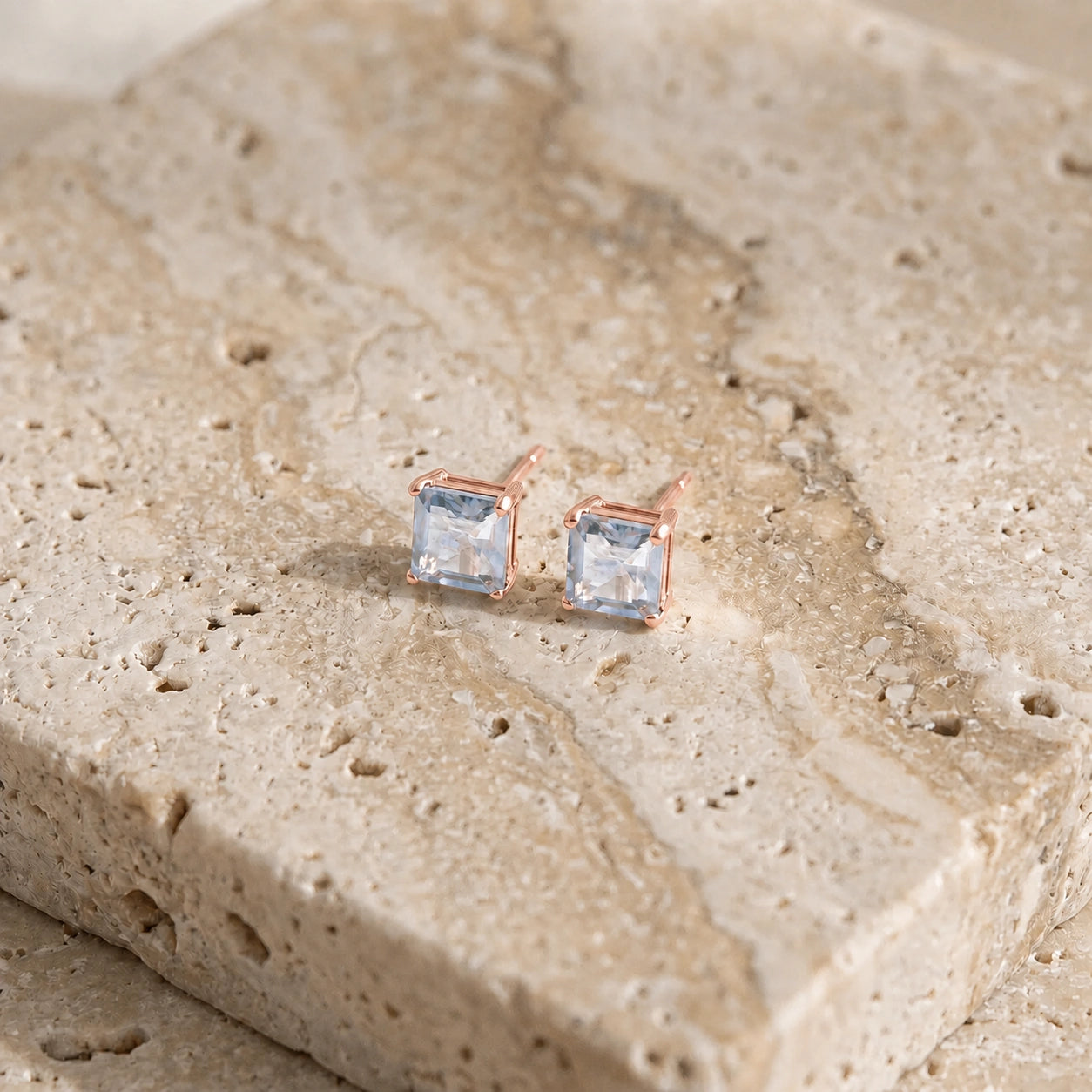 Rose Gold Earrings Aquamarine 10K — Artemisia