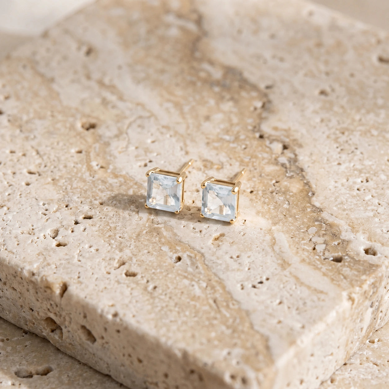 Yellow Gold Earrings Aquamarine 10K — Artemisia