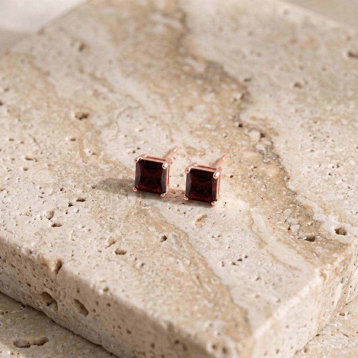 Rose Gold Earrings Garnet 10K — Artemisia