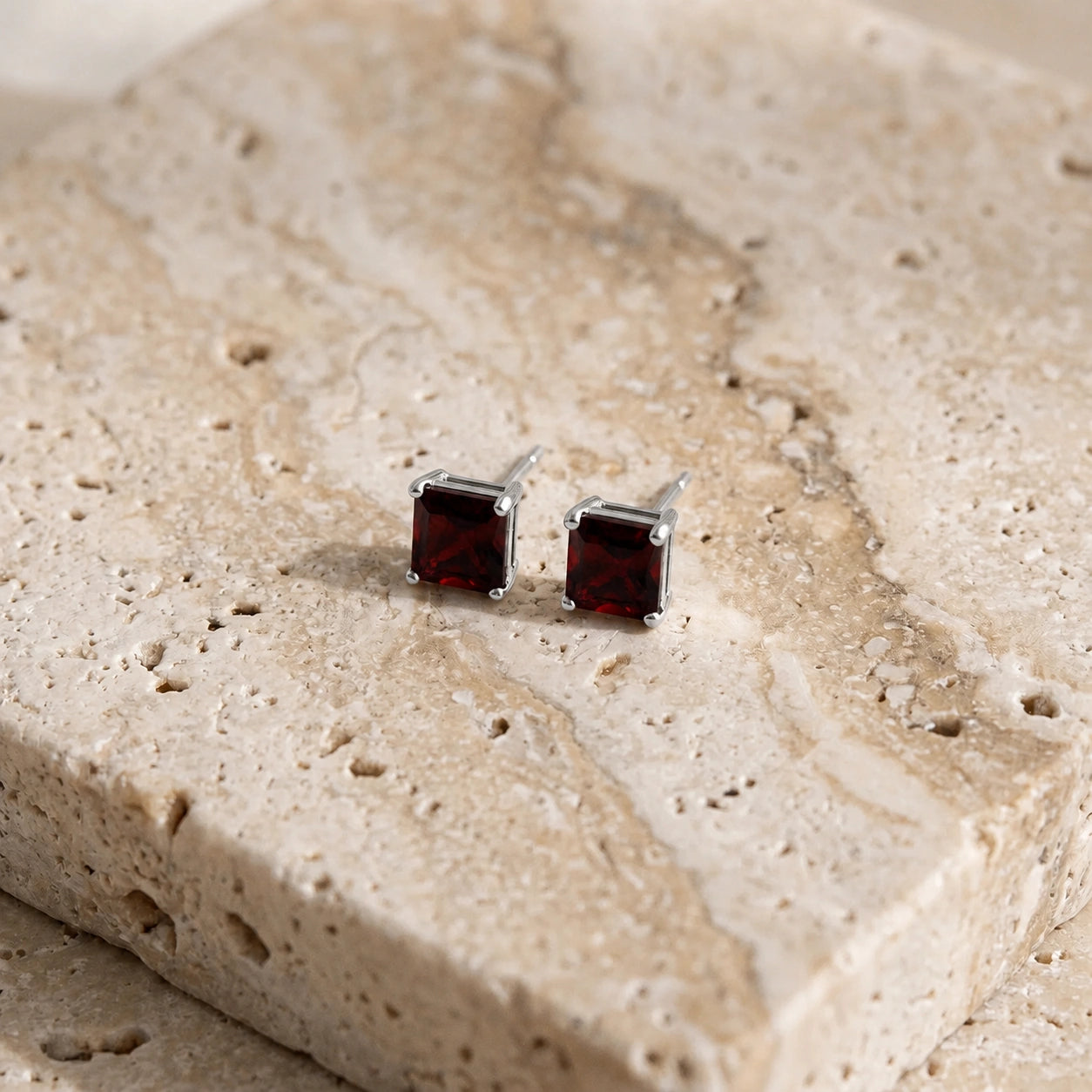 White Gold Earrings Garnet 10K — Artemisia