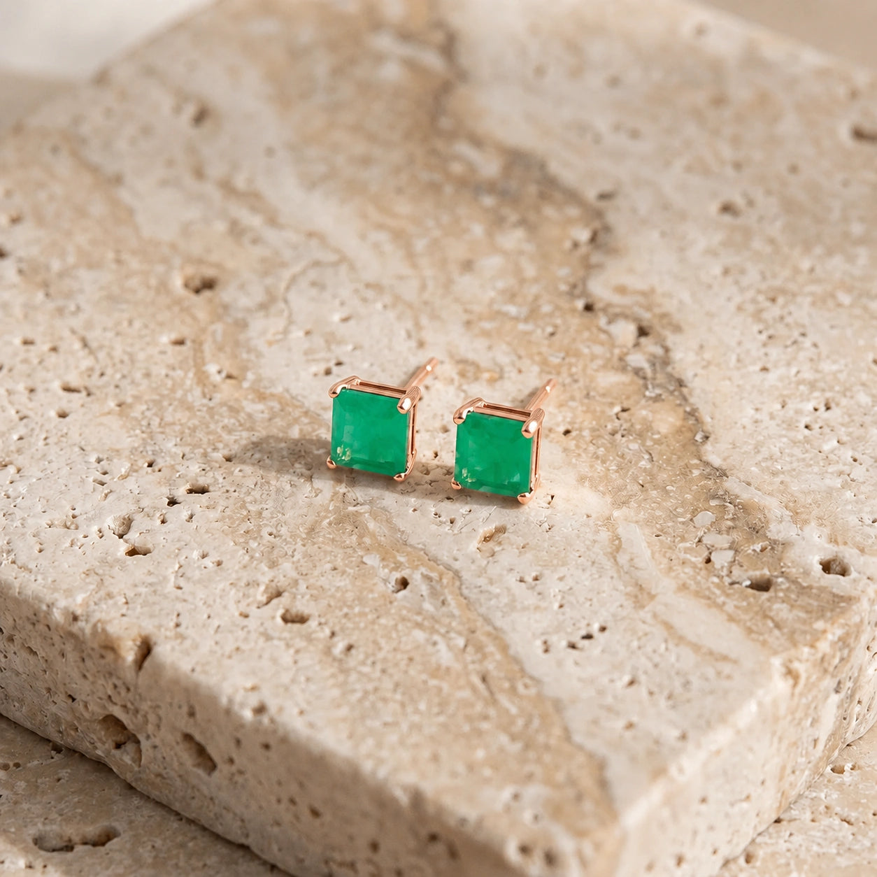 Rose Gold Earrings Emerald 10K — Artemisia