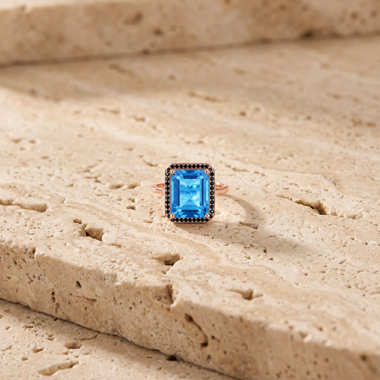 Rose Gold Ring Blue Topaz 10K — Nives