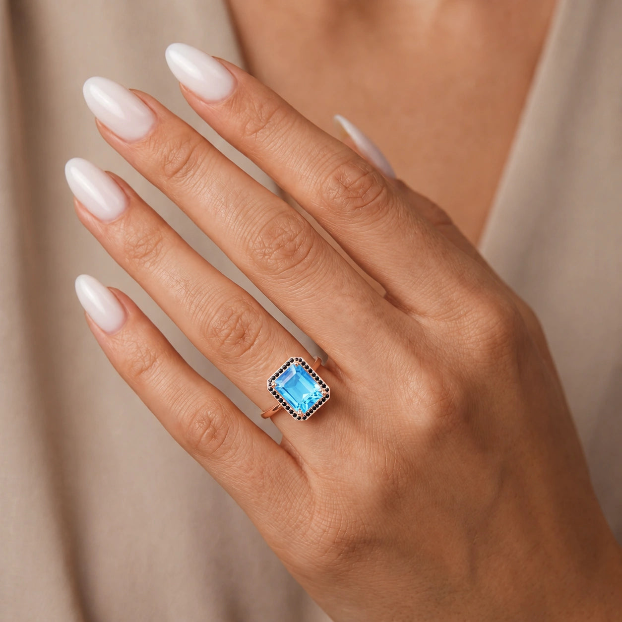 Rose Gold Ring Blue Topaz 10K — Nives