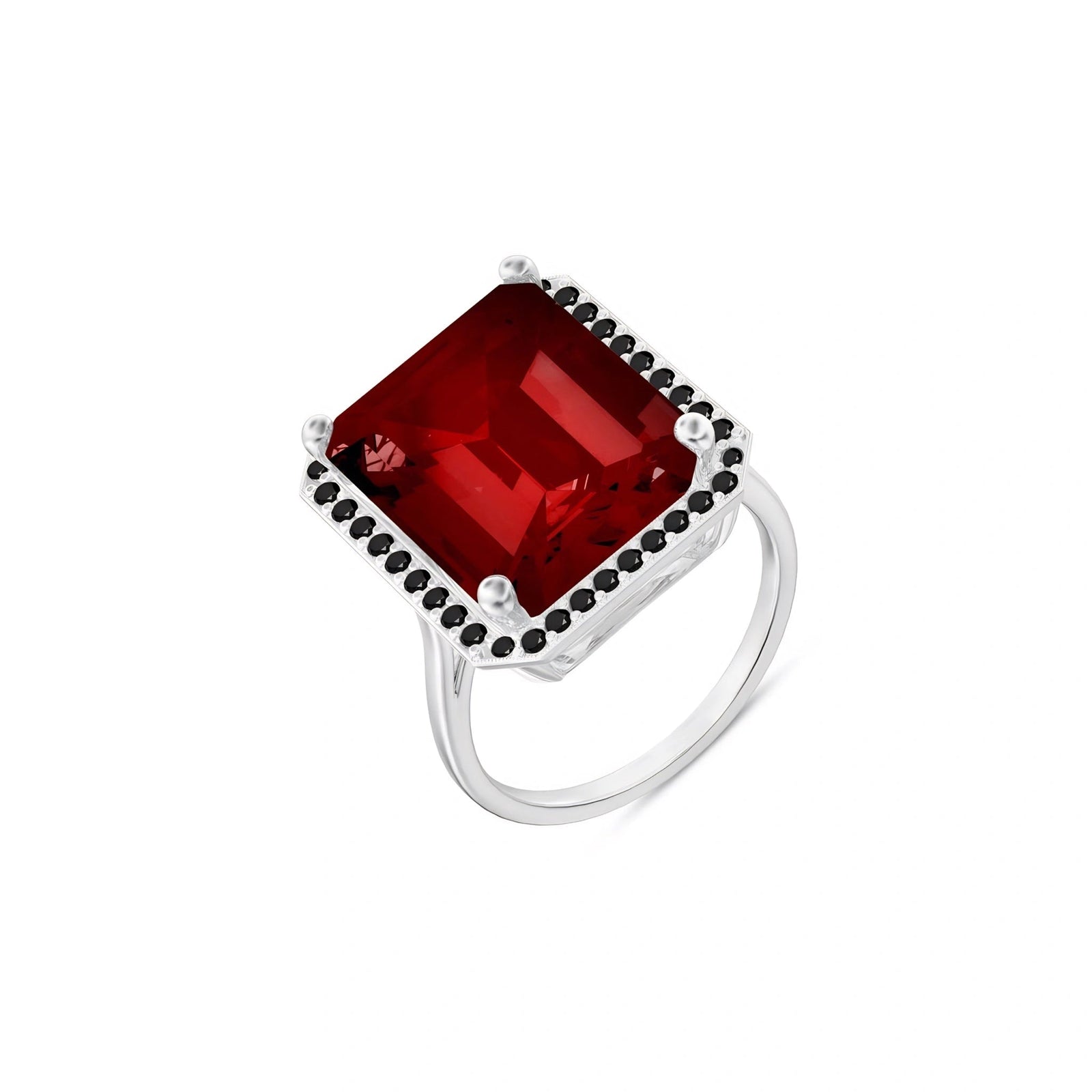 White Gold Ring Garnet 10K — Nives