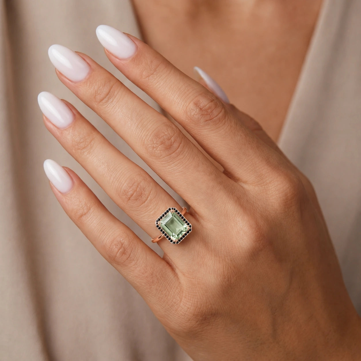 Rose Gold Ring Green Amethyst 10K — Nives