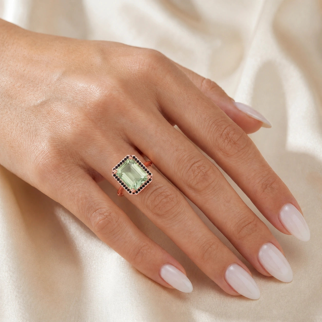 Rose Gold Ring Green Amethyst 10K — Nives