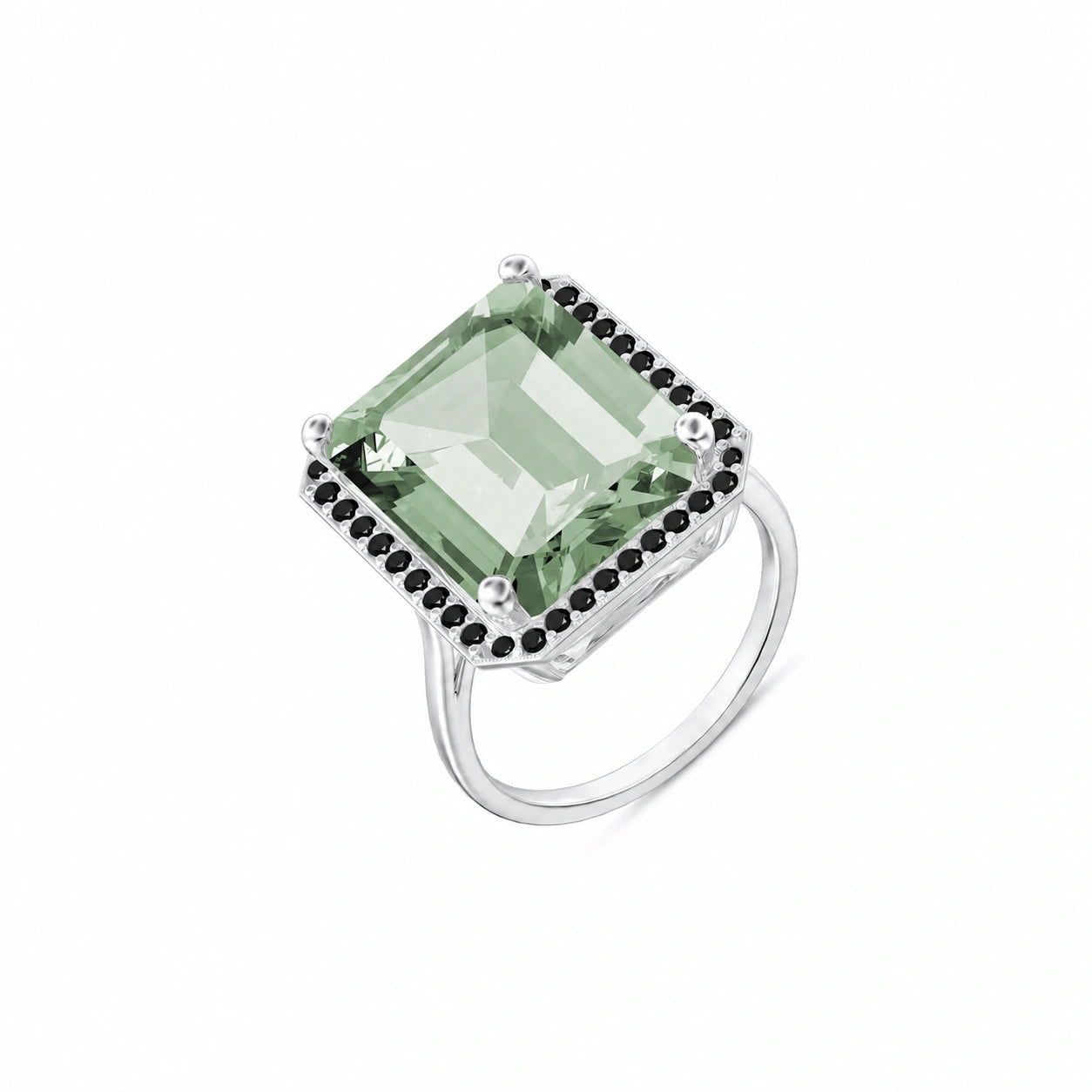 White Gold Ring Green Amethyst 10K — Nives