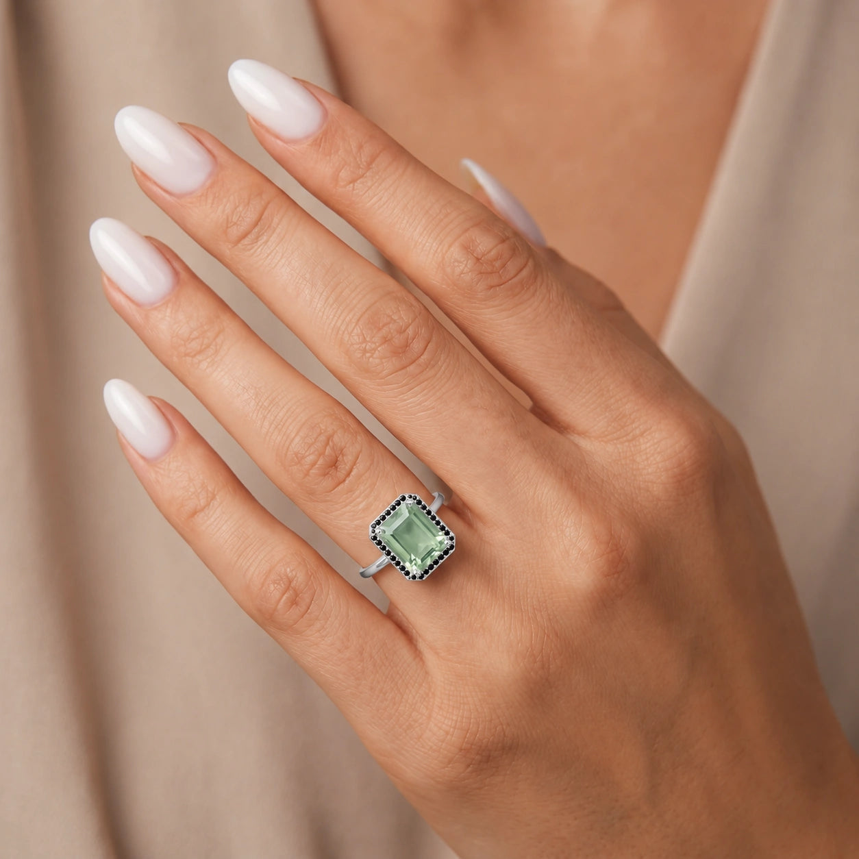White Gold Ring Green Amethyst 10K — Nives