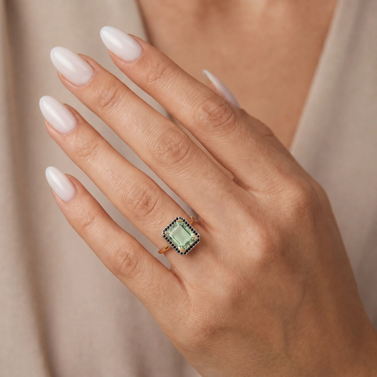 Yellow Gold Ring Green Amethyst 10K — Nives