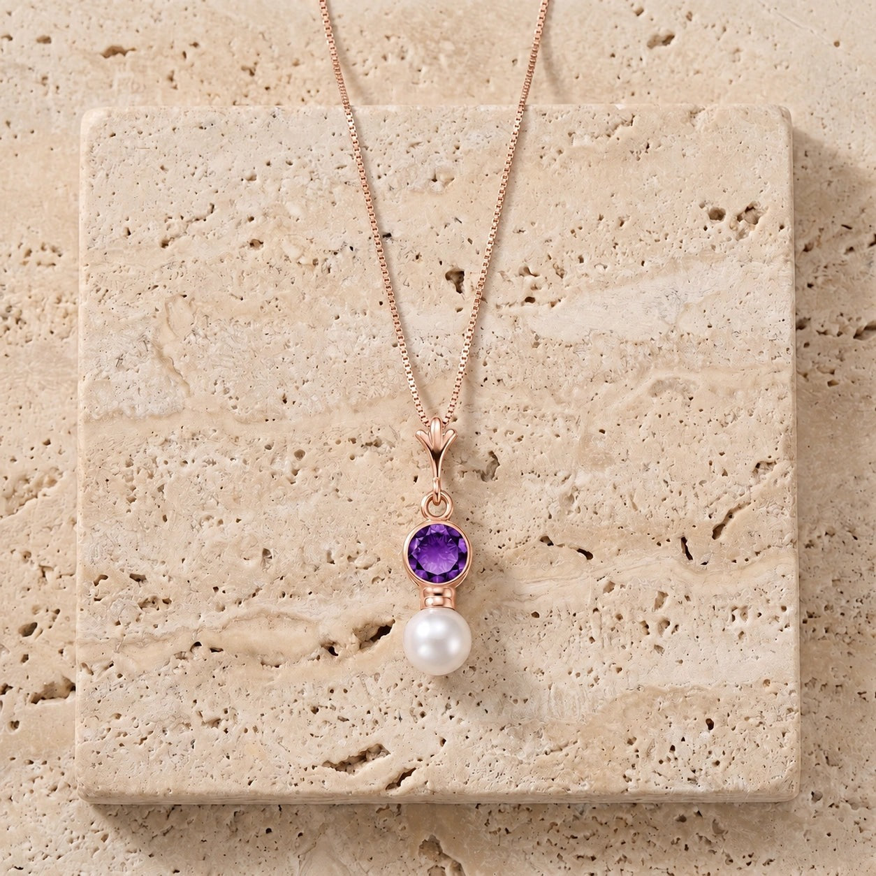 Rose Gold Rose Necklace Amethyst 10K — Laura