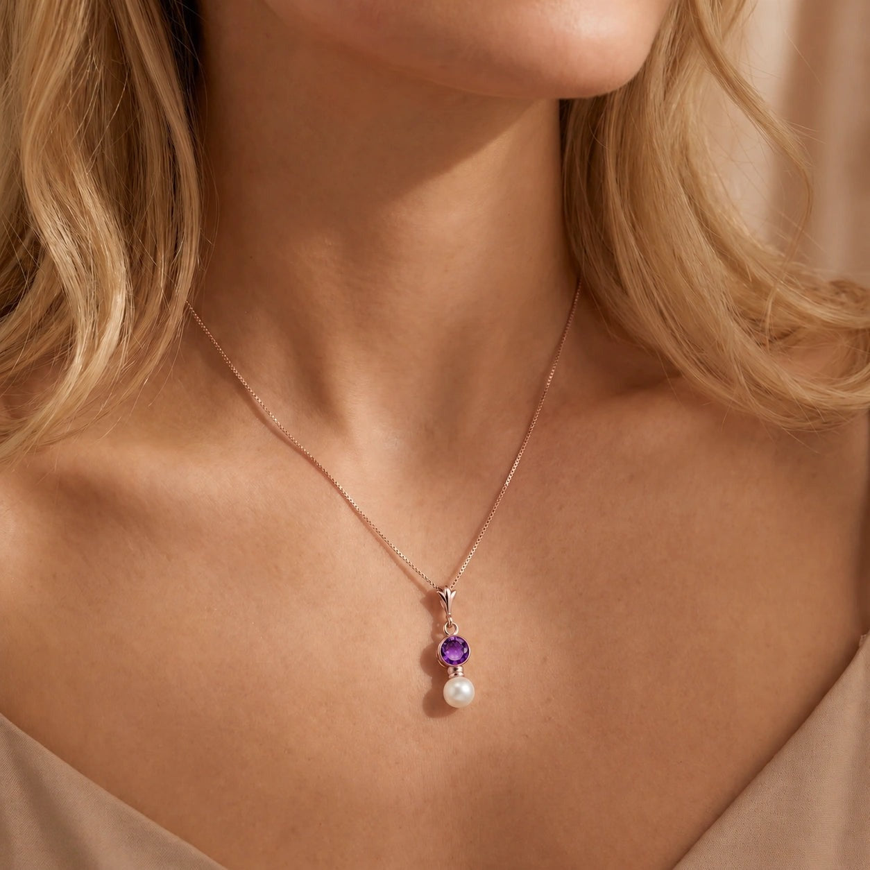 Rose Gold Rose Necklace Amethyst 10K — Laura