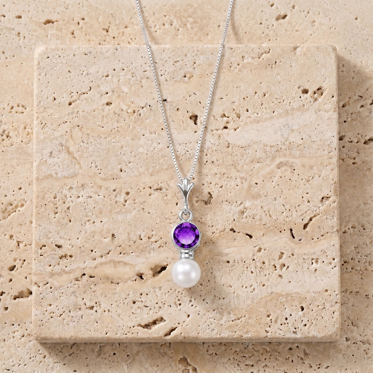 White Gold Rose Necklace Amethyst 10K — Laura