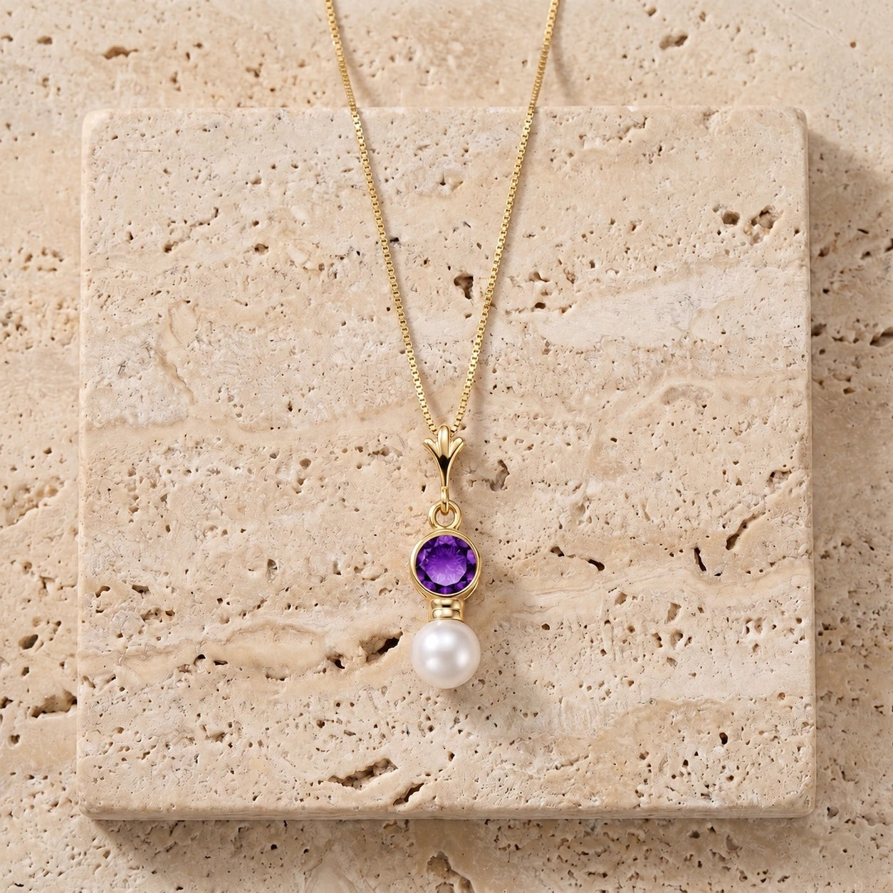 Yellow Gold Rose Necklace Amethyst 10K — Laura
