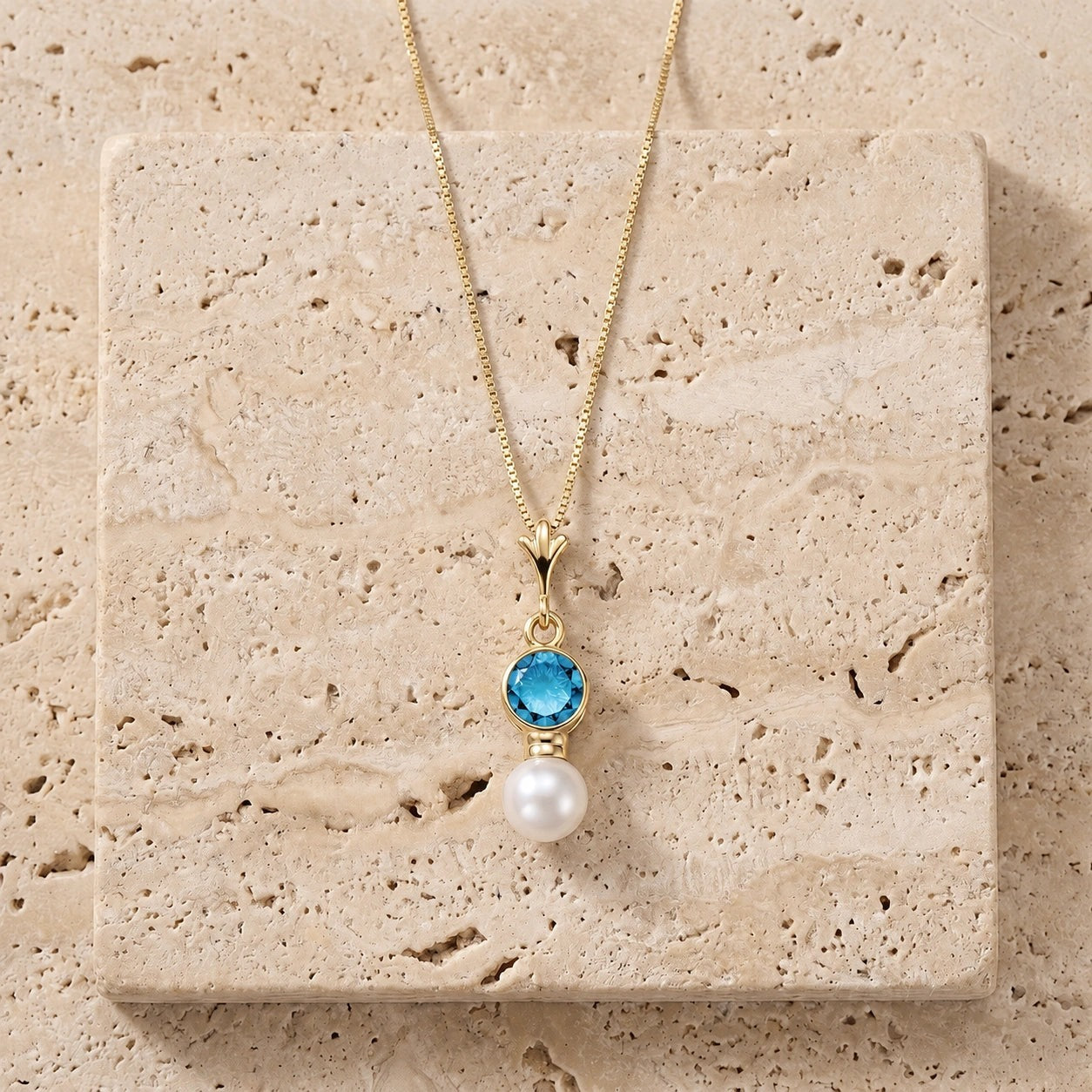 Yellow Gold Rose Necklace Aquamarine 10K — Laura
