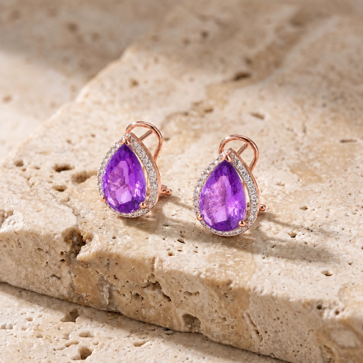 Rose Gold Earrings Amethyst 10K — Bettina