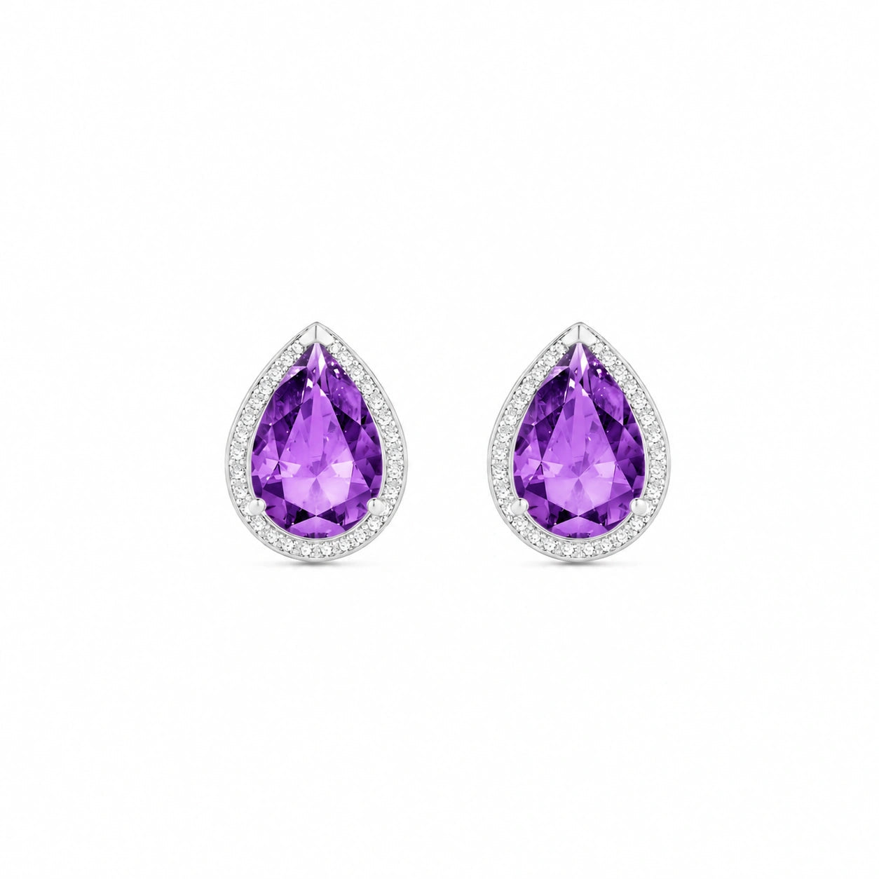 White Gold Earrings Amethyst 10K — Bettina