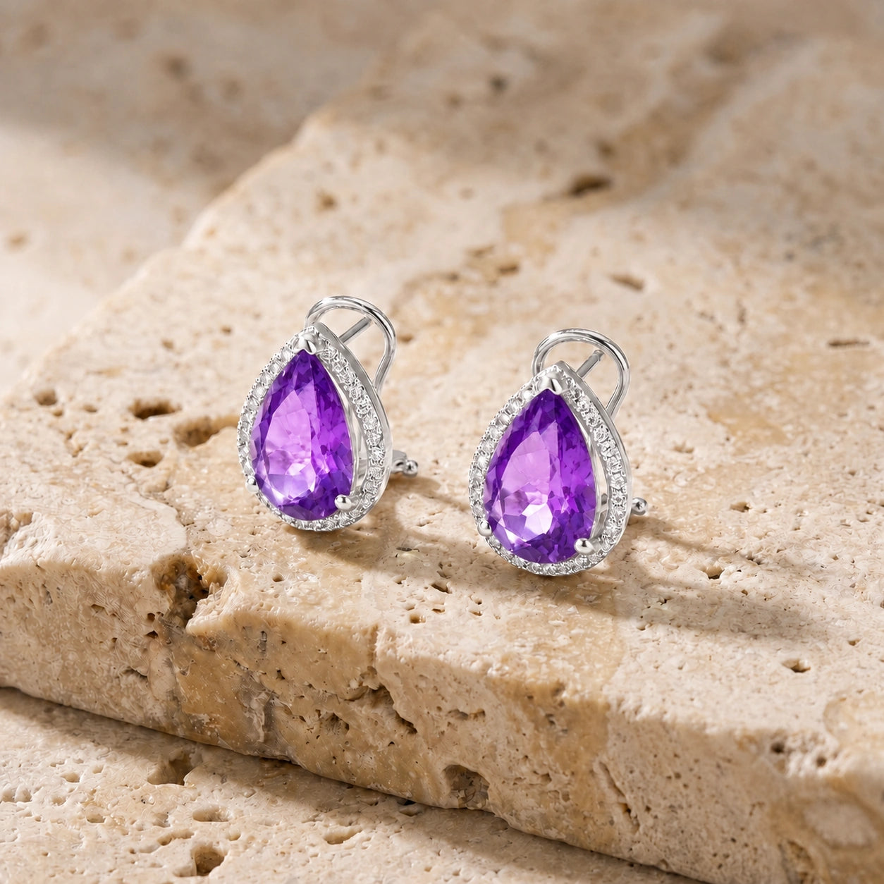 White Gold Earrings Amethyst 10K — Bettina