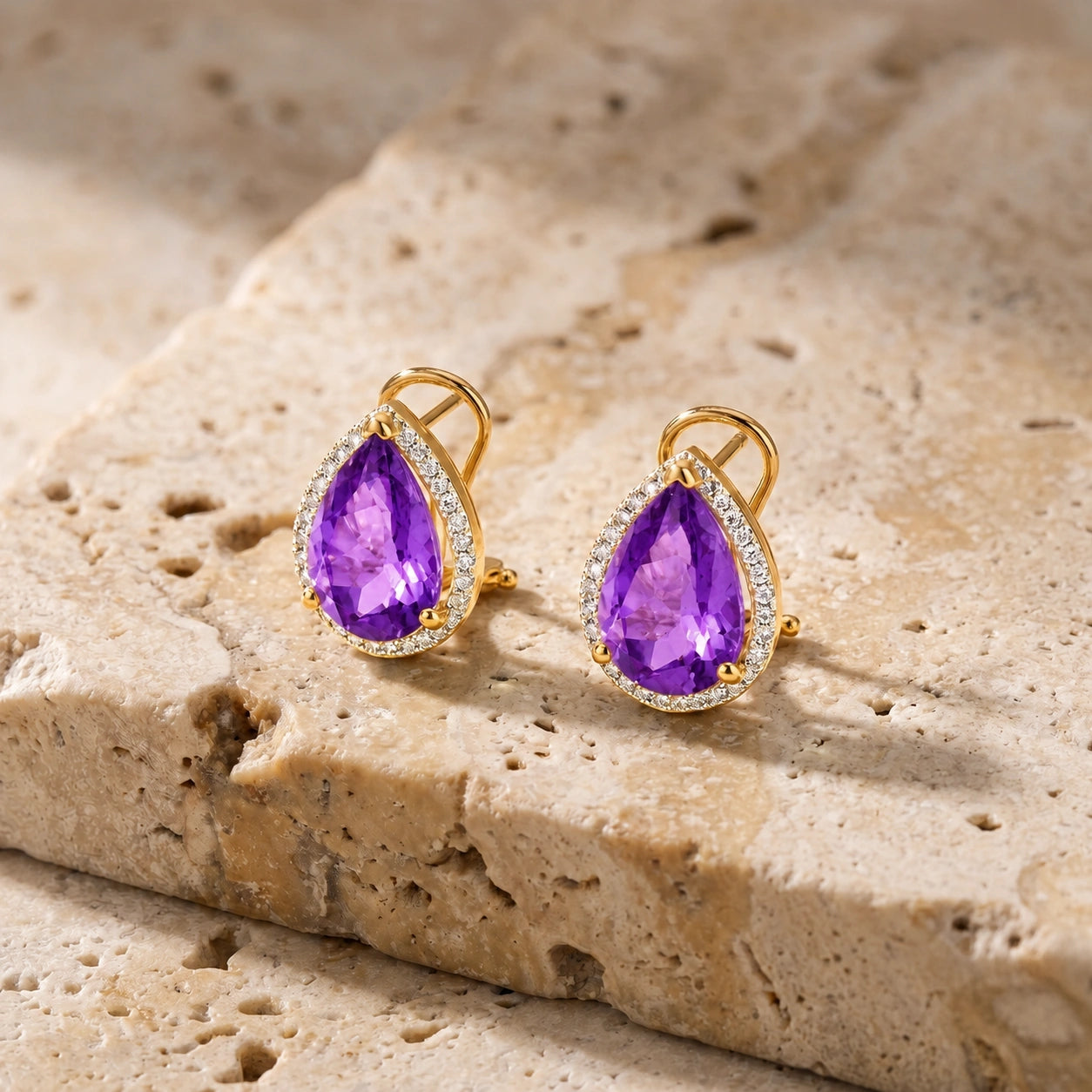 Yellow Gold Earrings Amethyst 10K — Bettina