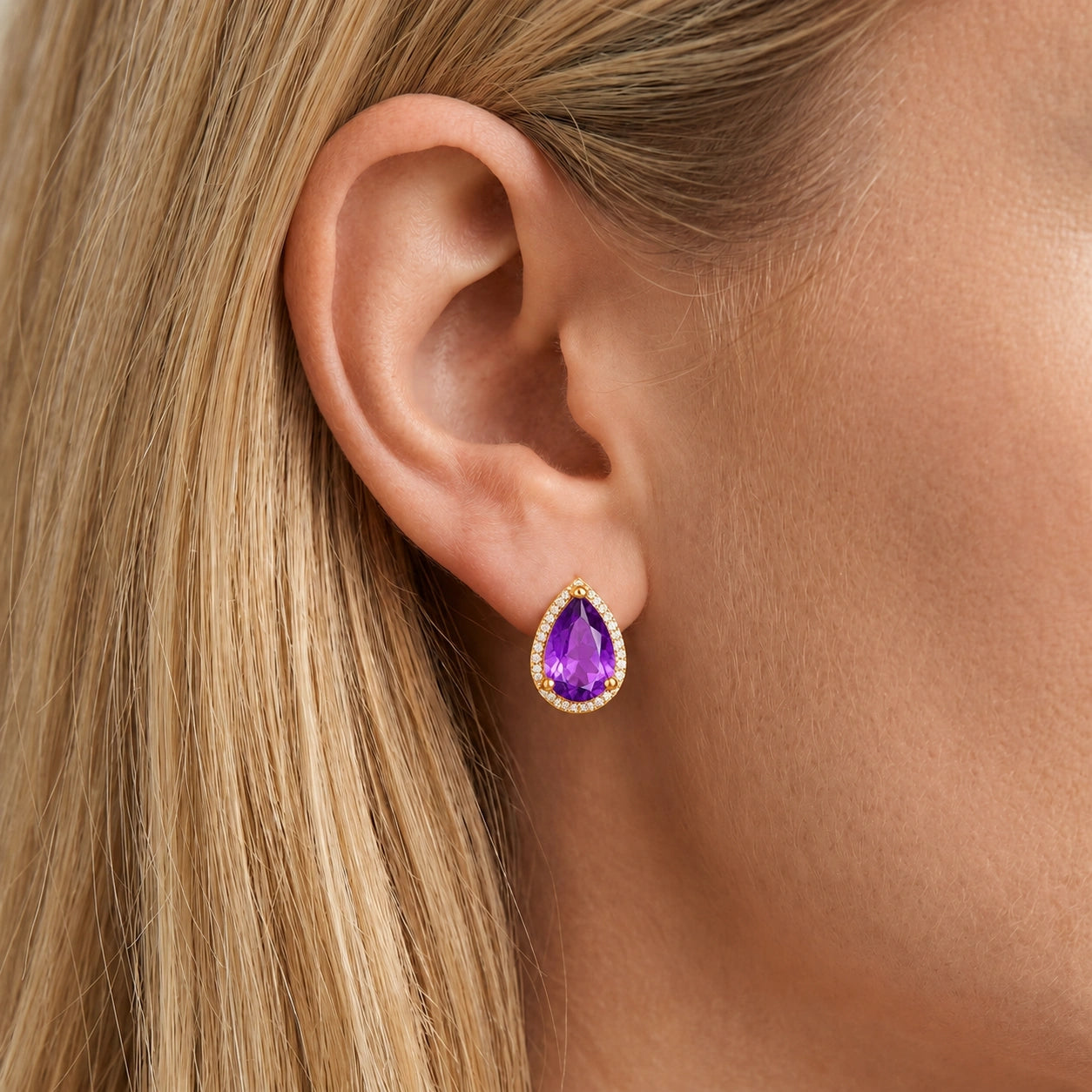 Yellow Gold Earrings Amethyst 10K — Bettina