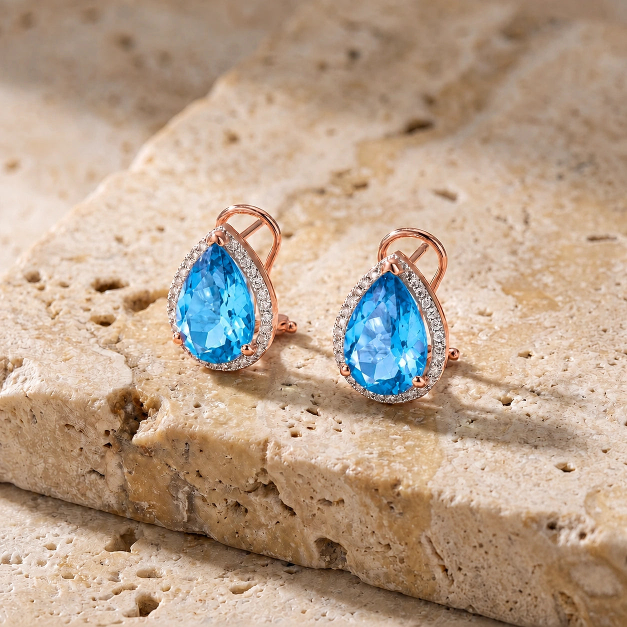 Rose Gold Earrings Blue Topaz 10K — Bettina