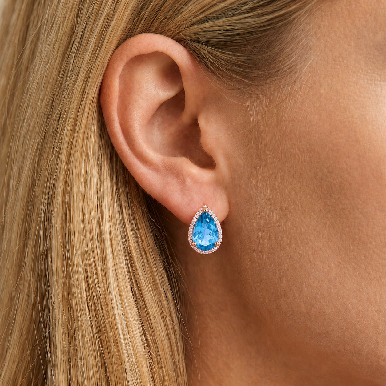 Rose Gold Earrings Blue Topaz 10K — Bettina