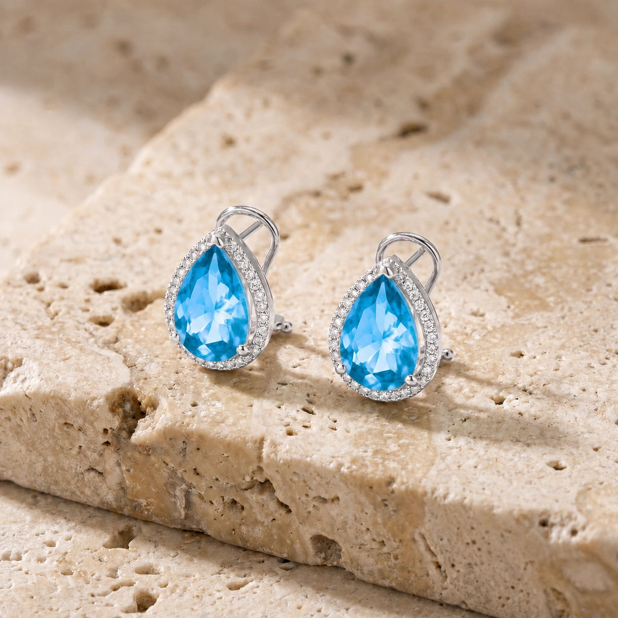 White Gold Earrings Blue Topaz 10K — Bettina
