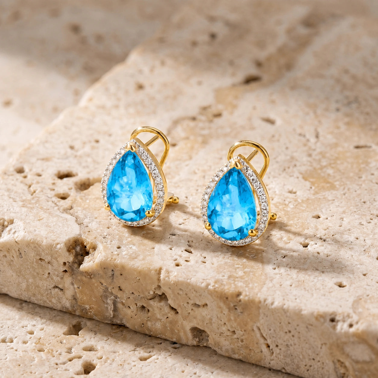 Yellow Gold Earrings Blue Topaz 10K — Bettina
