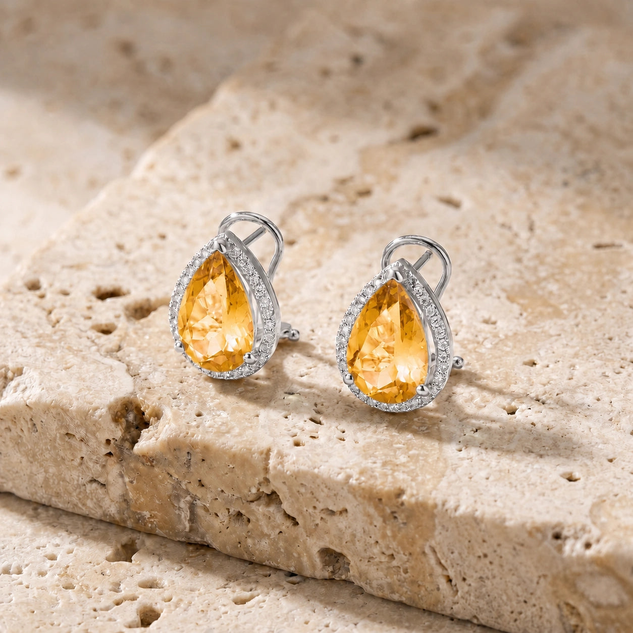 White Gold Earrings Citrine 10K — Bettina