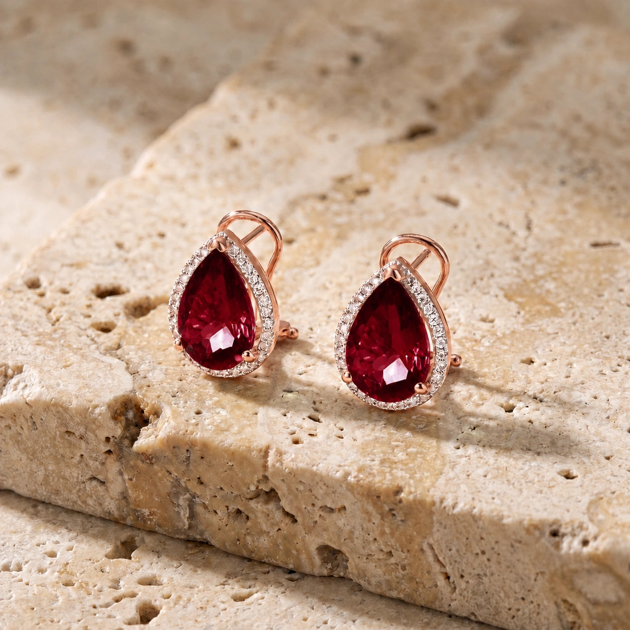 Rose Gold Earrings Garnet 10K — Bettina