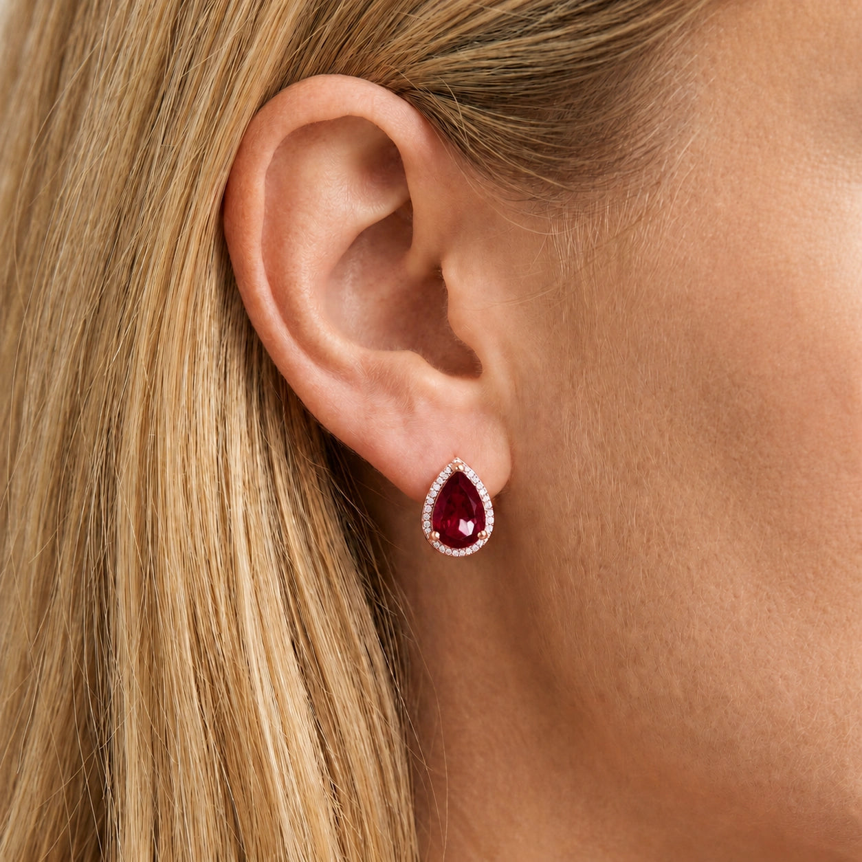 Rose Gold Earrings Garnet 10K — Bettina
