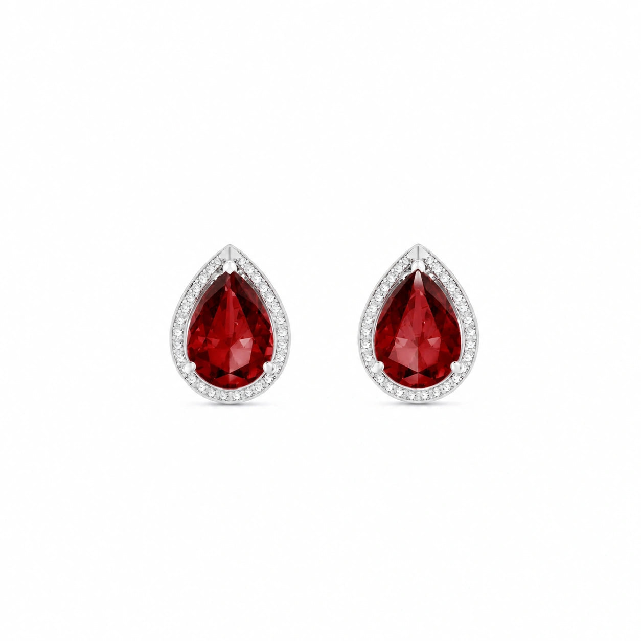 White Gold Earrings Garnet 10K — Bettina