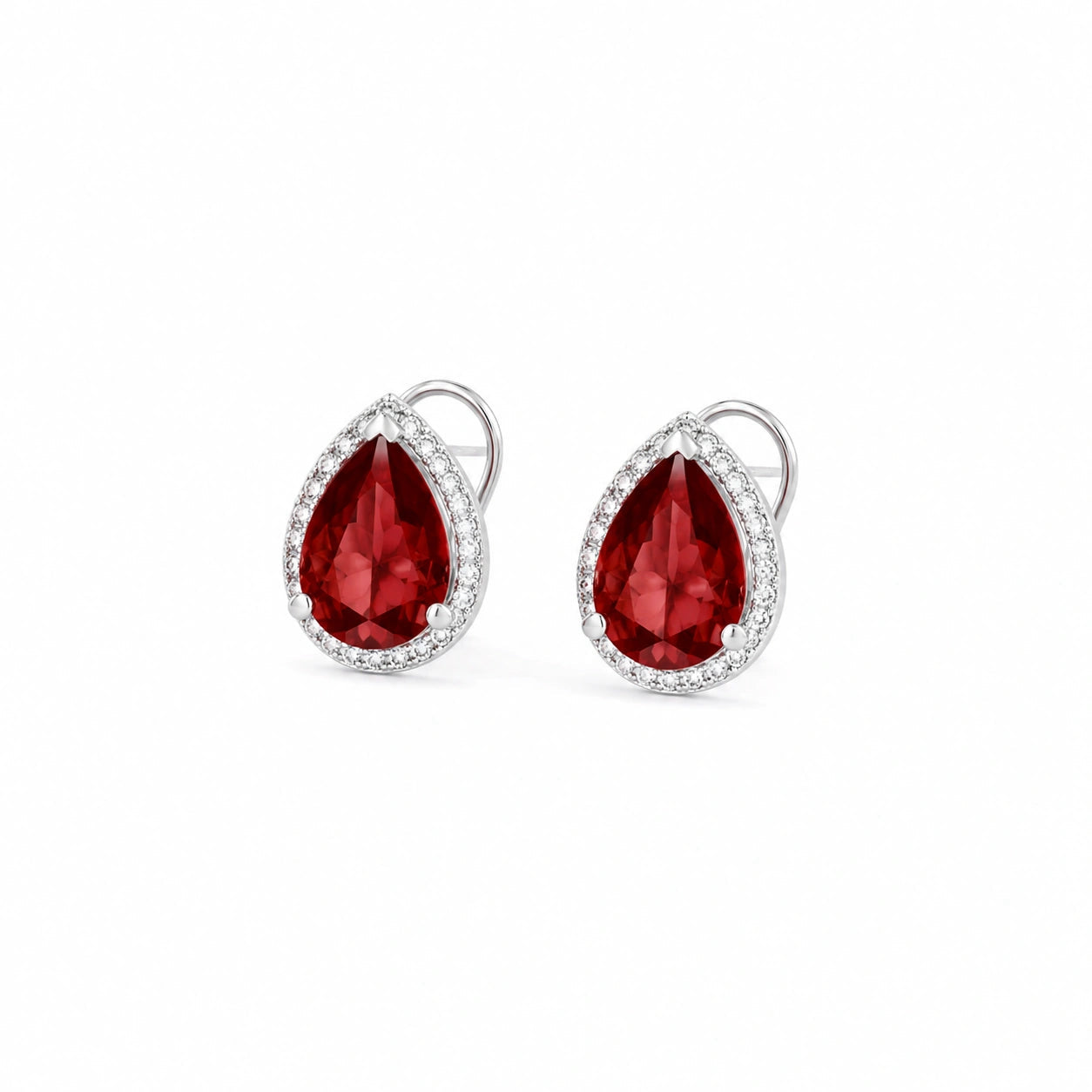 White Gold Earrings Garnet 10K — Bettina