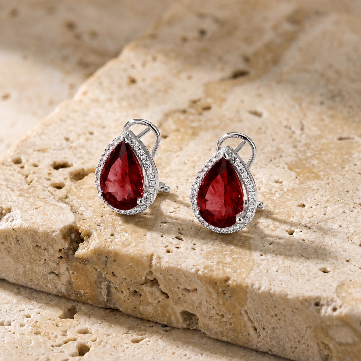 White Gold Earrings Garnet 10K — Bettina
