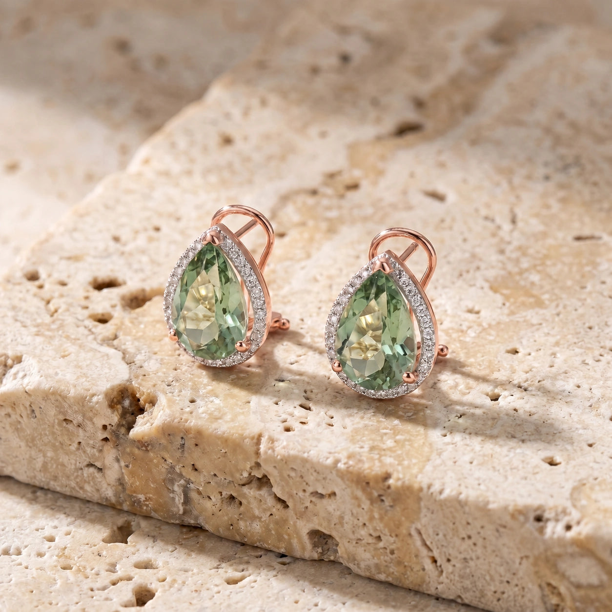 Rose Gold Earrings Green Amethyst 10K — Bettina