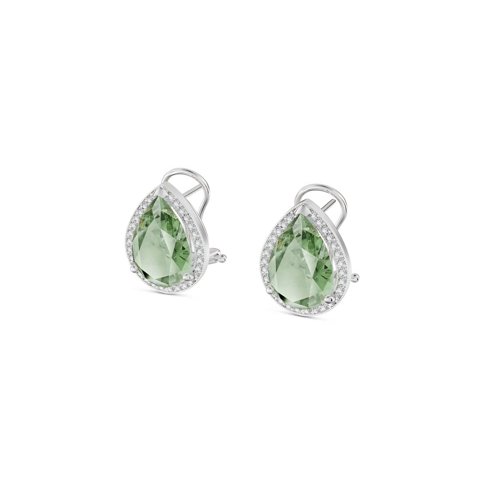 White Gold Earrings Green Amethyst 10K — Bettina