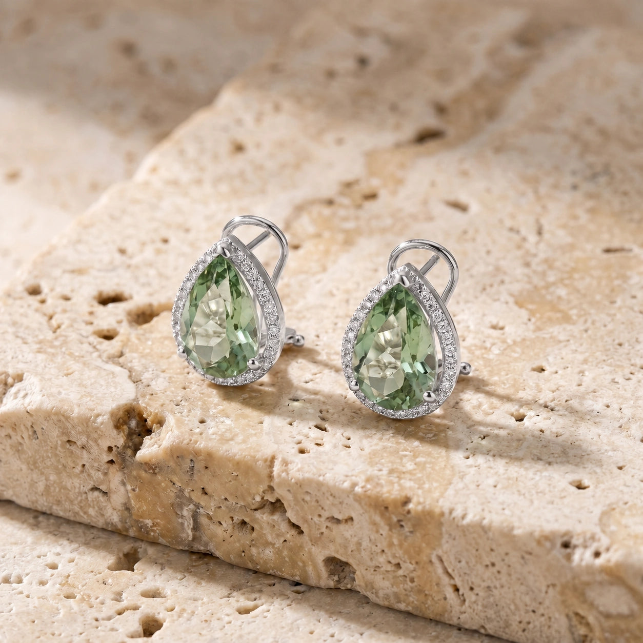 White Gold Earrings Green Amethyst 10K — Bettina