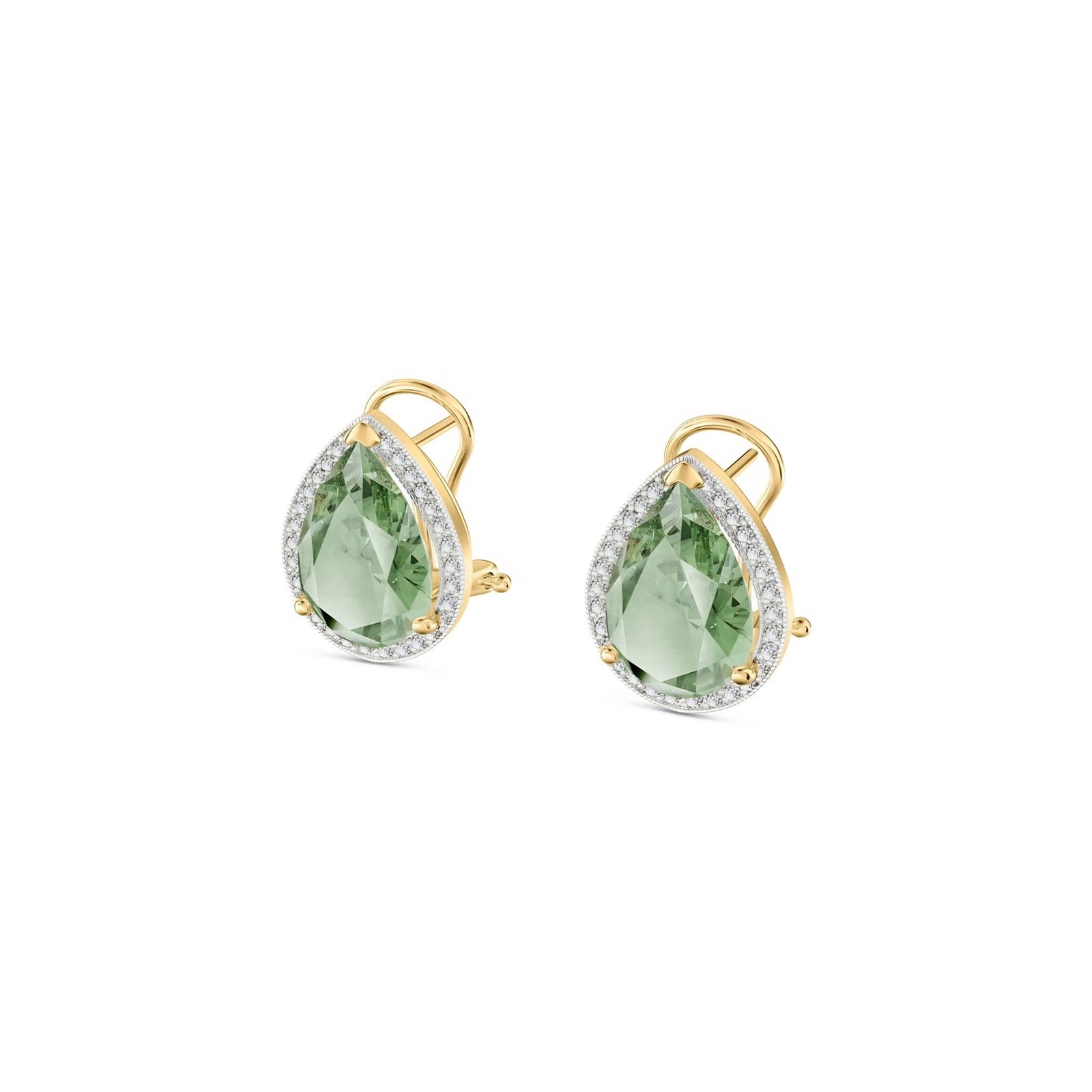 Yellow Gold Earrings Green Amethyst 10K — Bettina